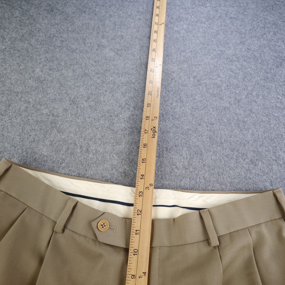 Brooks Brothers Madison Dress Pants Mens 35x32 Tan Pleated Cuffed 100% Wool - Picture 7 of 12